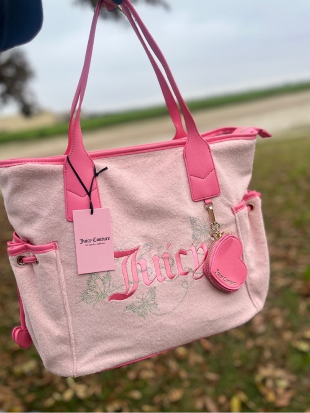 Juicy Couture NWT Pink Suede Tote with Coral Trim - Picture 1 of 10